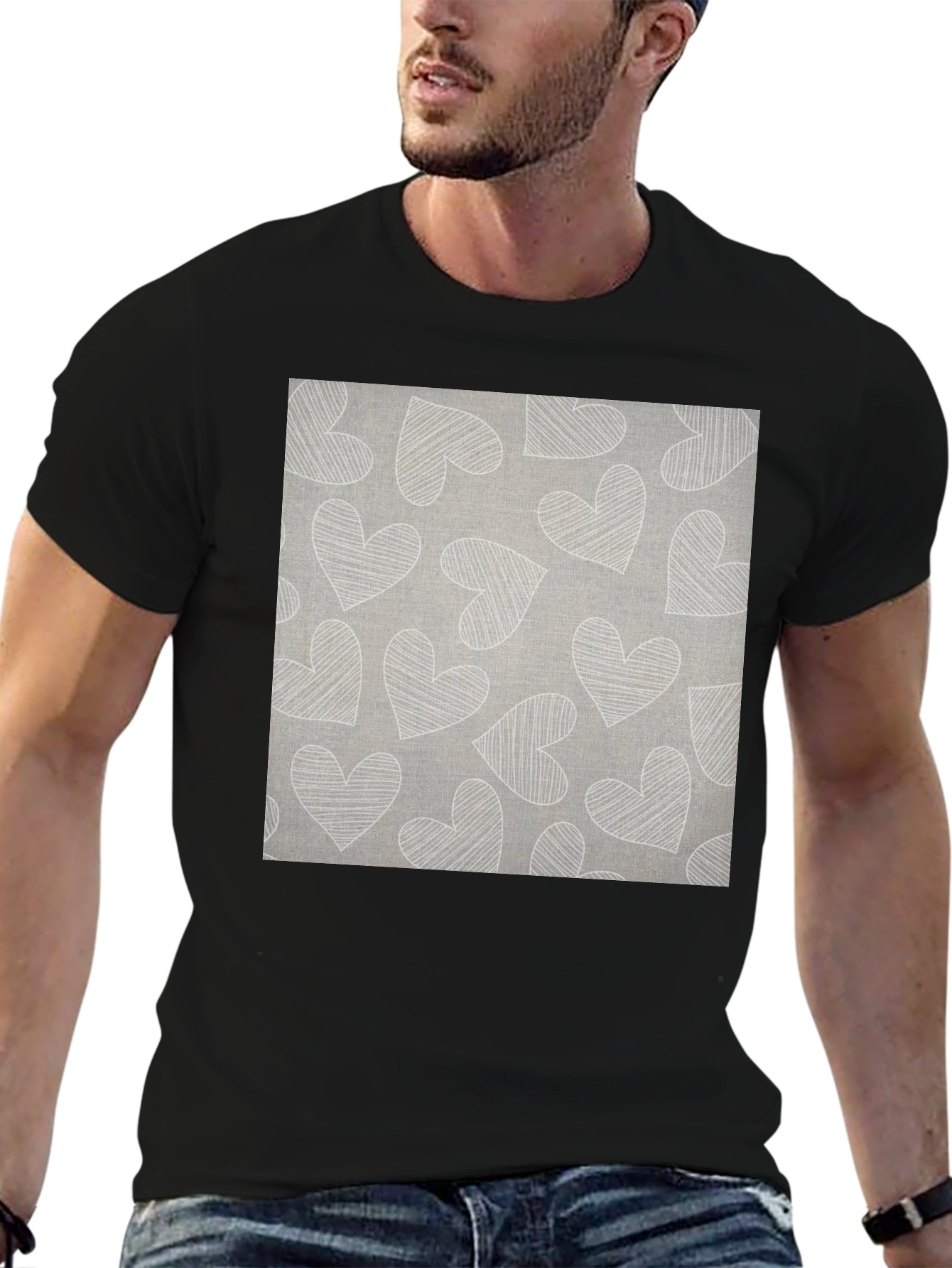 Black Heart Pattern Graphic Tee view 6