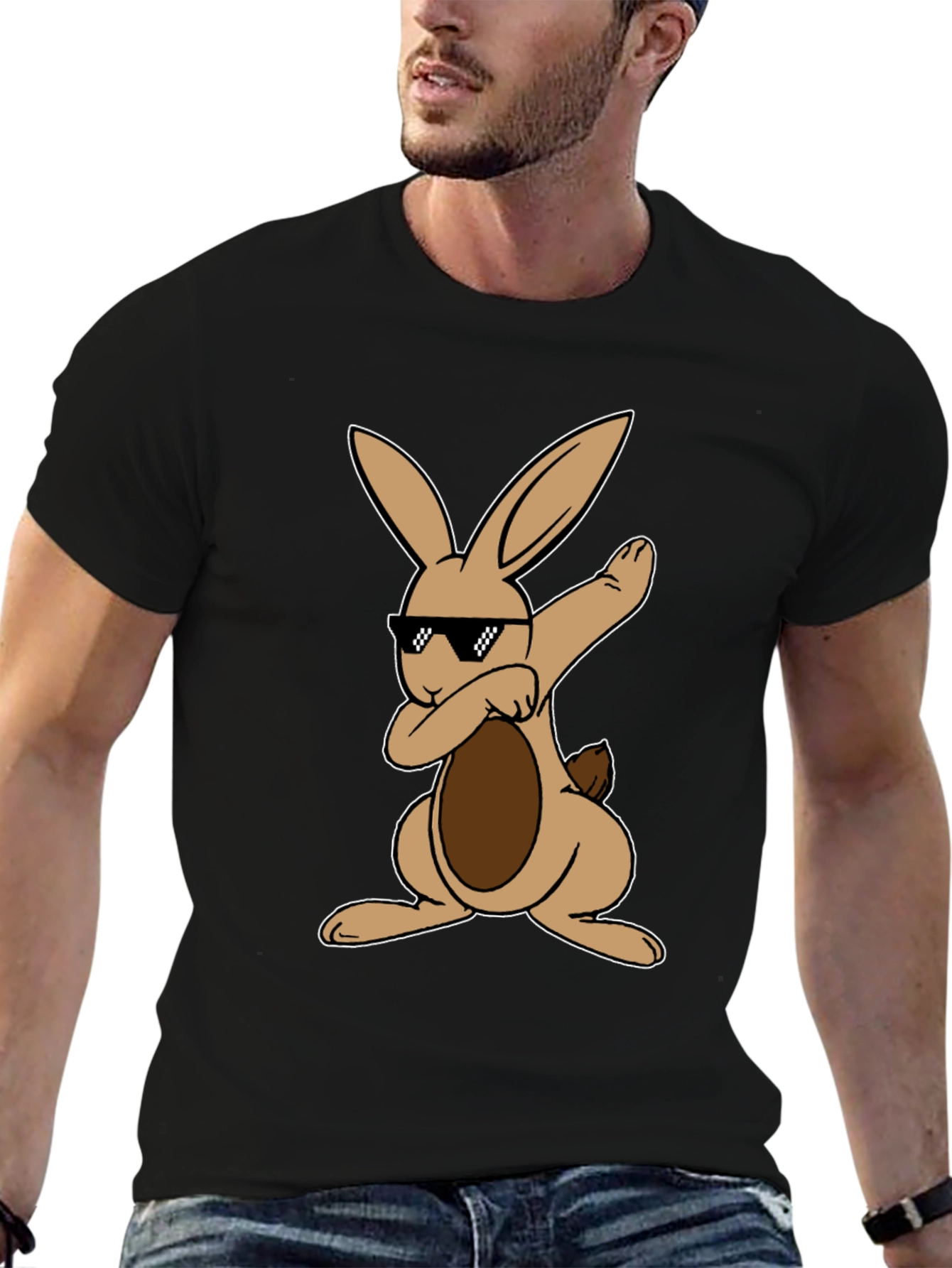 Black Dabbing Easter Bunny T-Shirt view 6