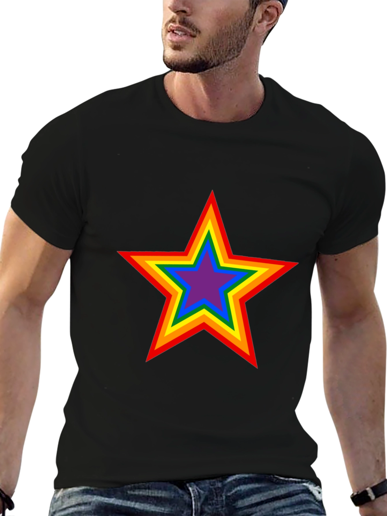 Black Rainbow Star Graphic Black T-Shirt view 6