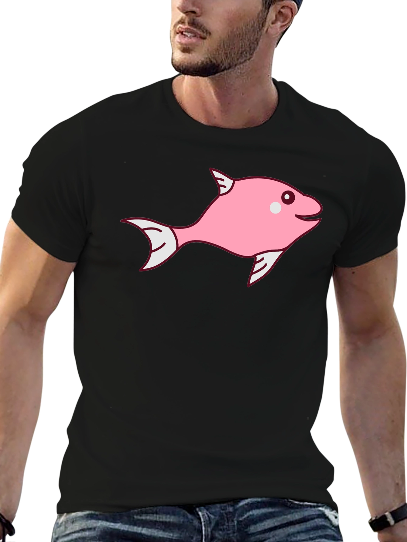 Black Pink Fish Graphic Tee - Black Cotton Blend view 6