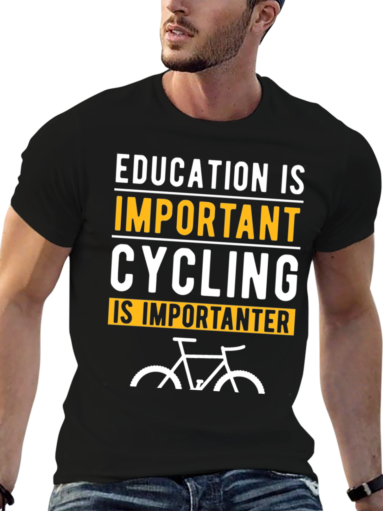 Black Funny Cycling T-Shirt: Education is Important Biker Tee view 6