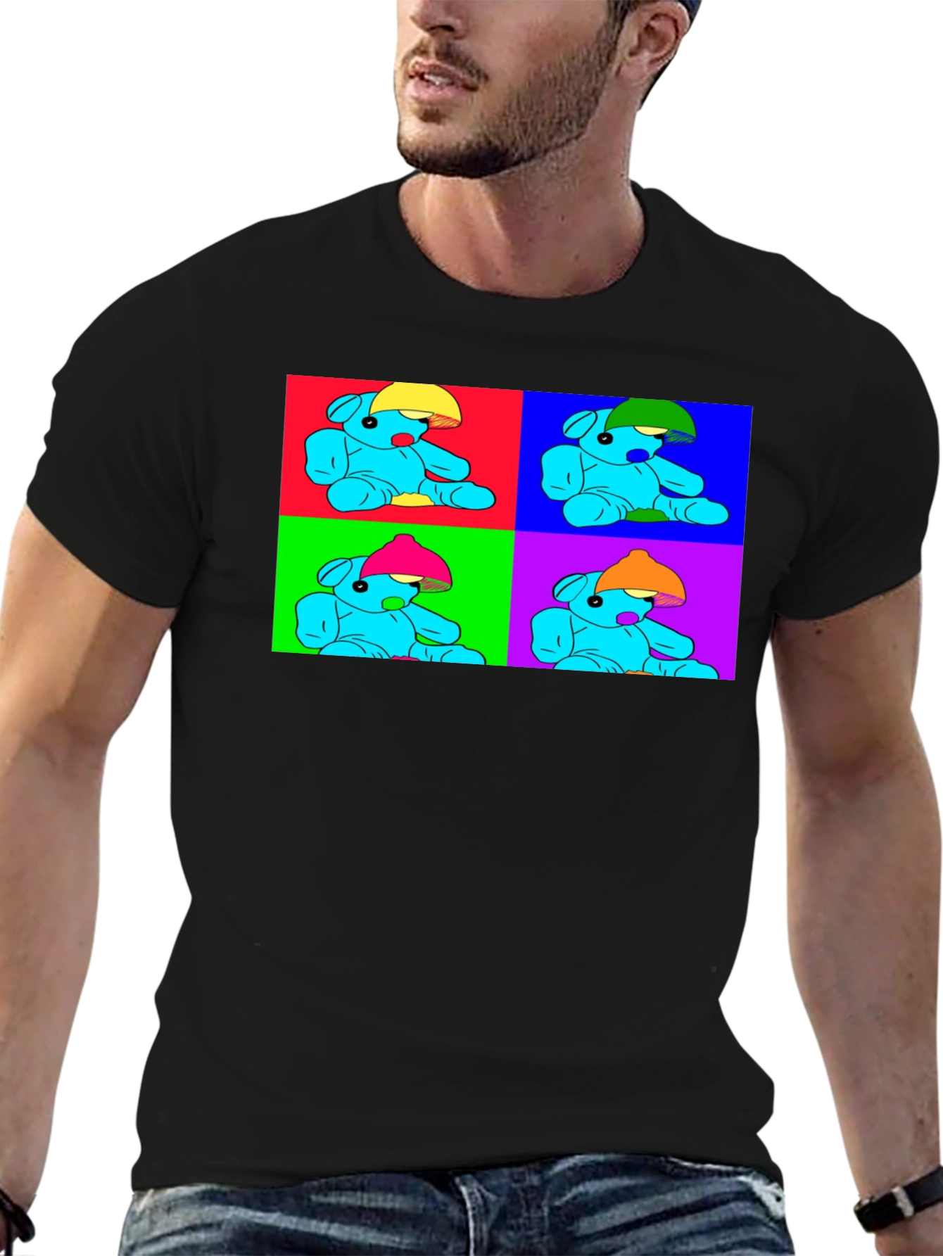 Black Pop Art Teddy Bear Graphic Tee - Unique Design view 6