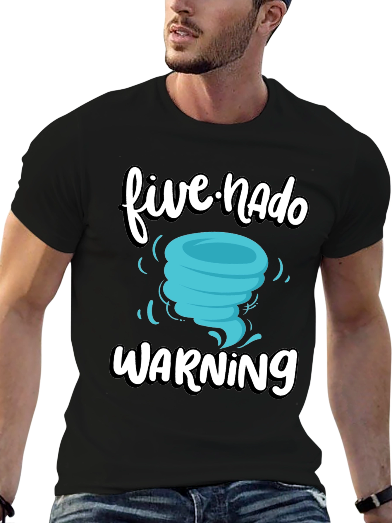Black Five-Nado Warning T-Shirt, Funny Weather Tee view 6