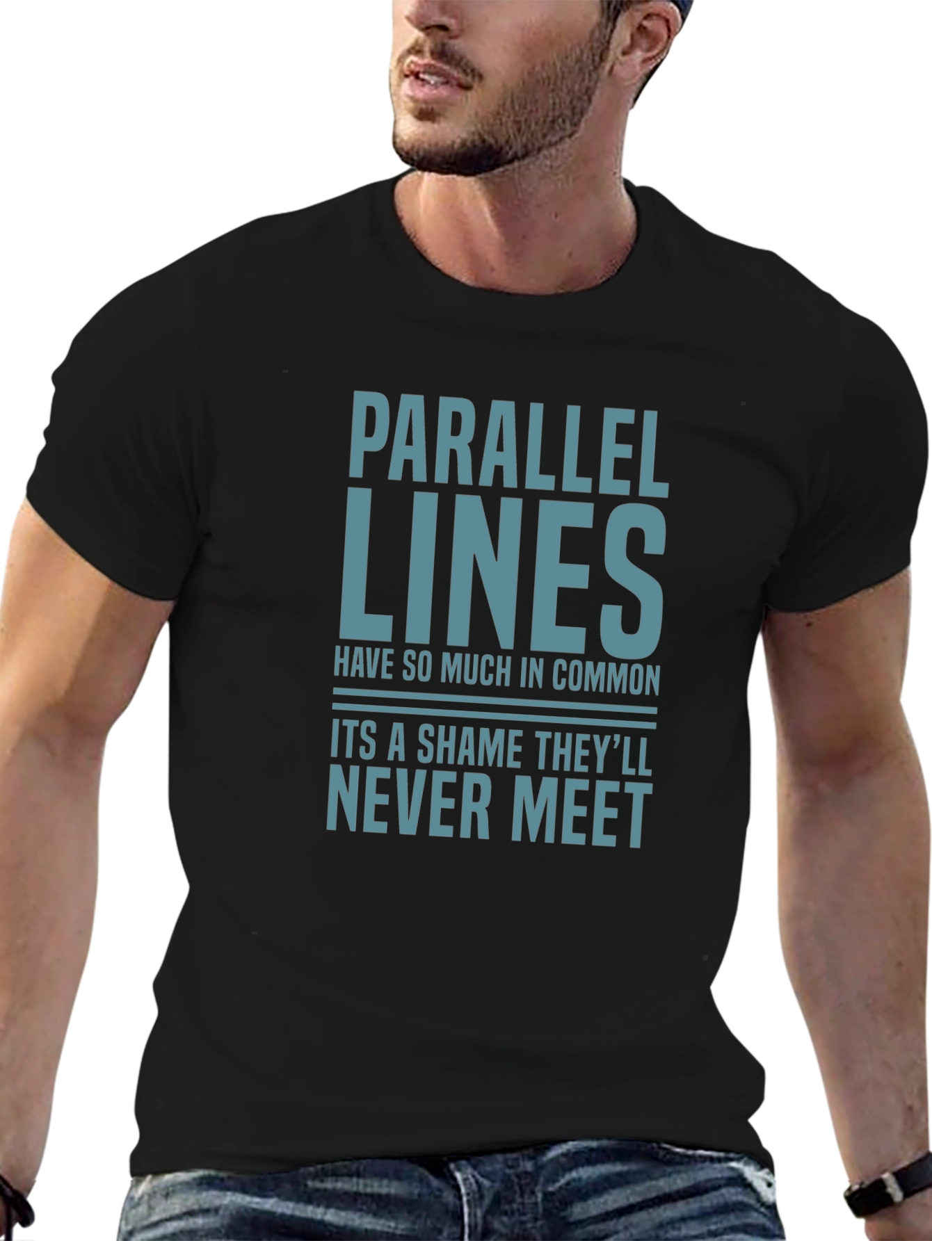Black Parallel Lines Funny Graphic T-Shirt view 6