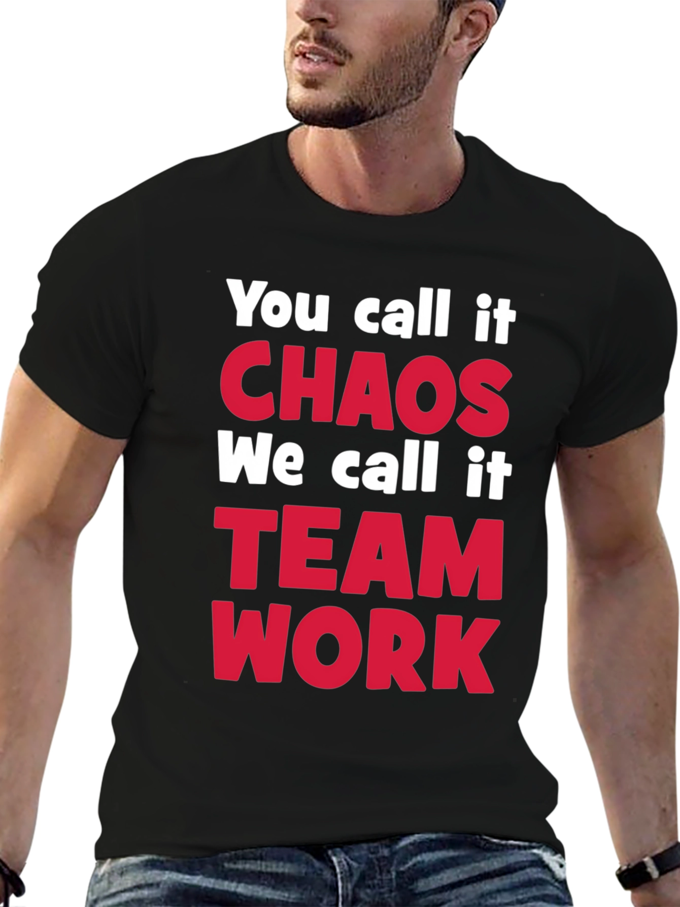 Black Chaos Teamwork T-Shirt - Funny Slogan Tee view 6