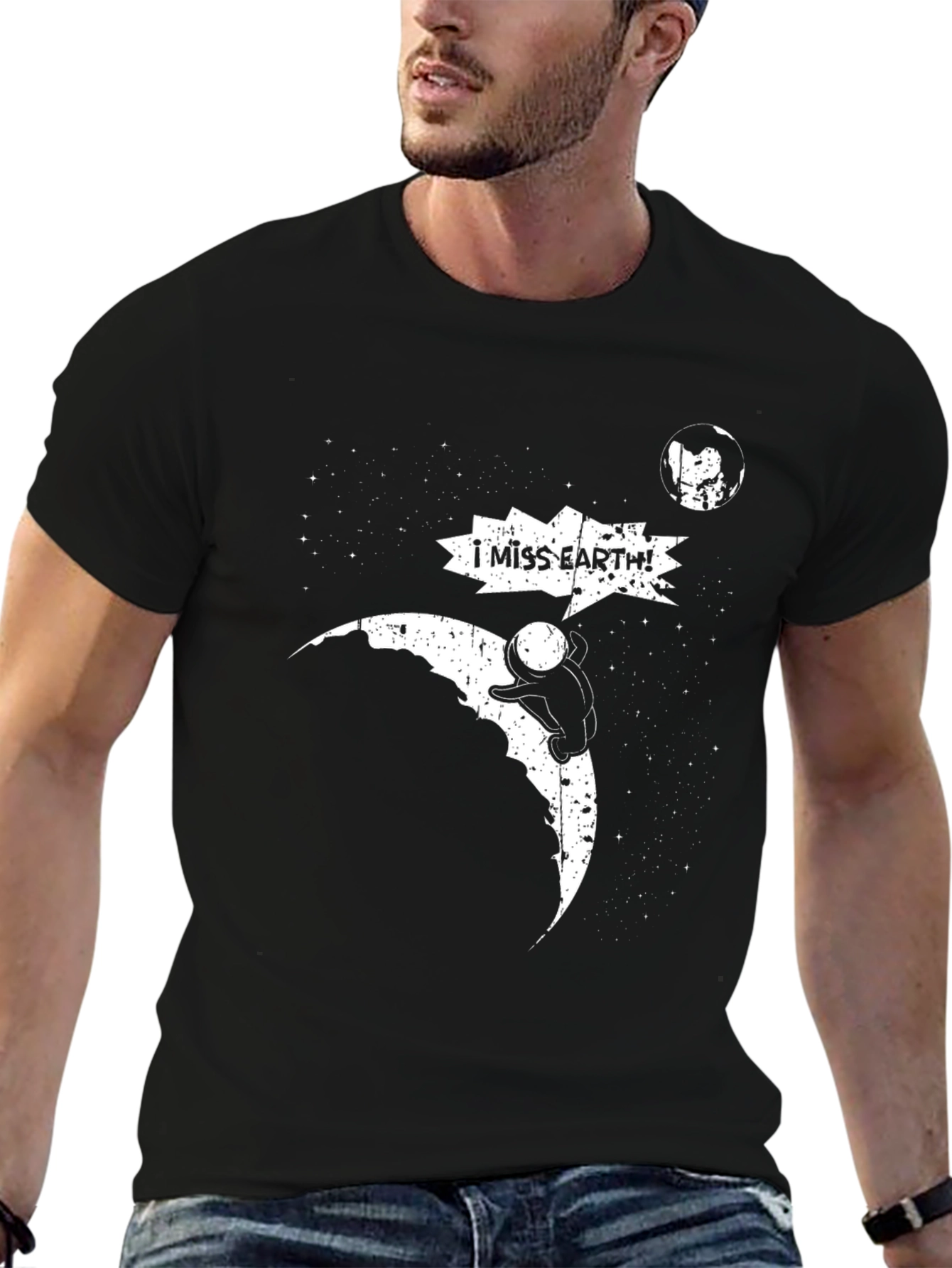 Black I Miss Earth Graphic T-Shirt - Black Cotton Tee view 6