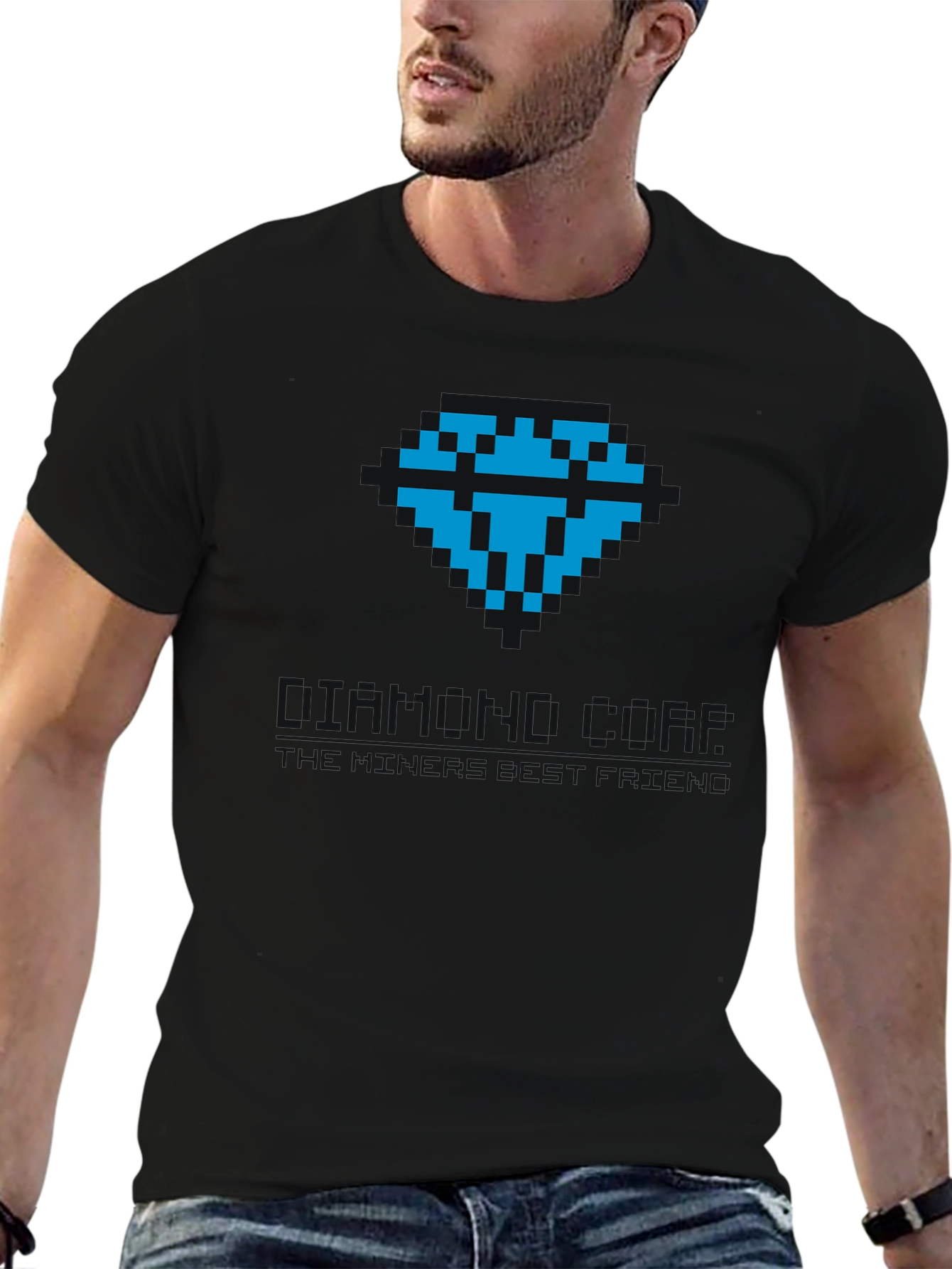 Black Pixel Art Diamond Tee - Classic Gamer Style view 6