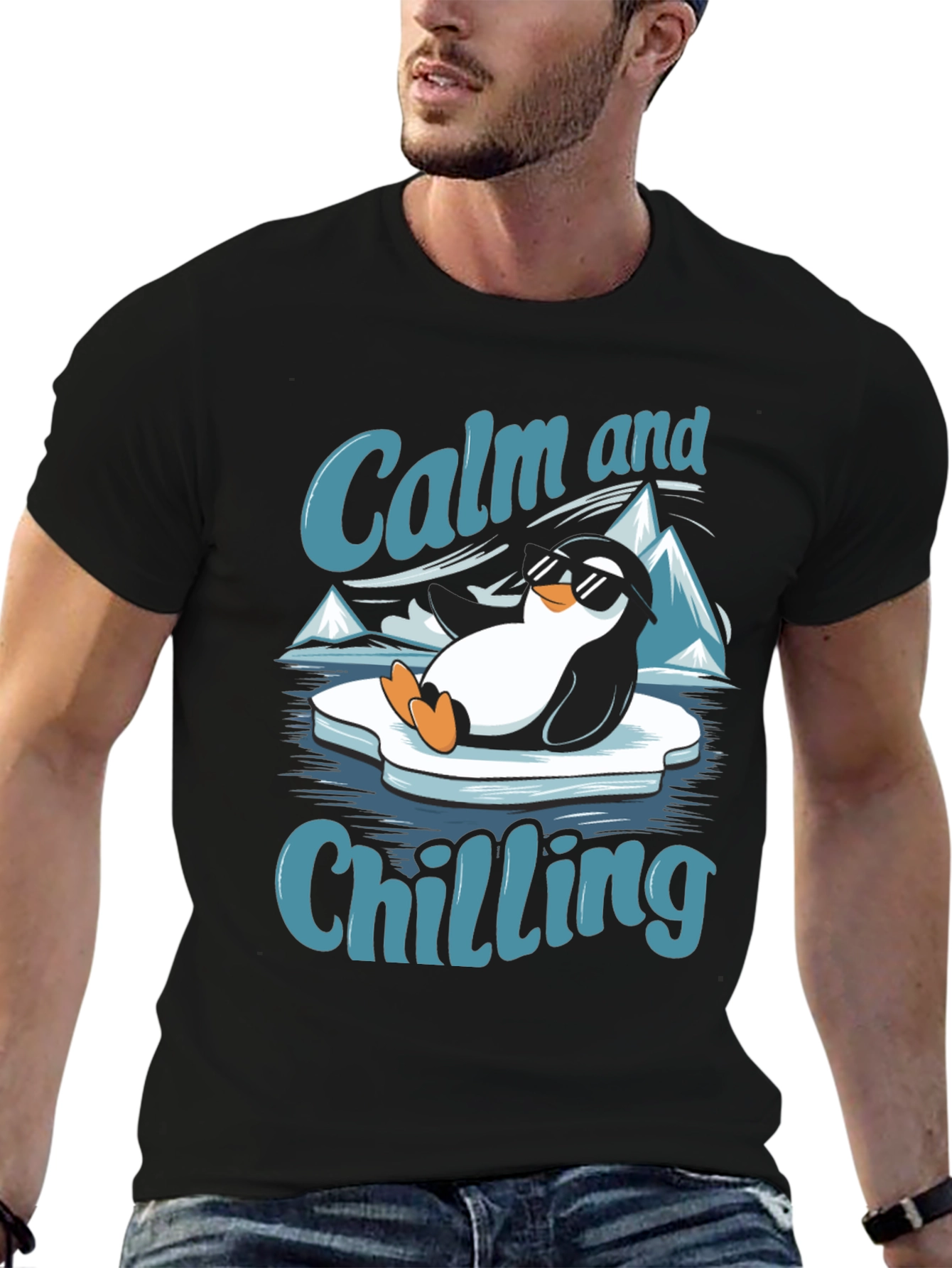Black Calm and Chilling Penguin T-Shirt view 6