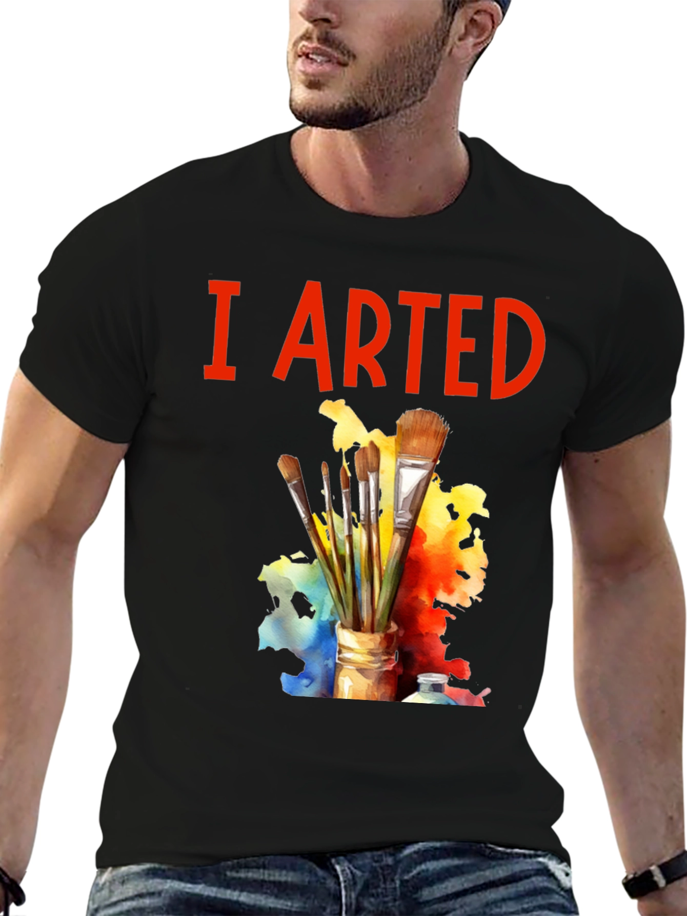 Black I Arted T-Shirt - Painter's Palette Brush Design view 6
