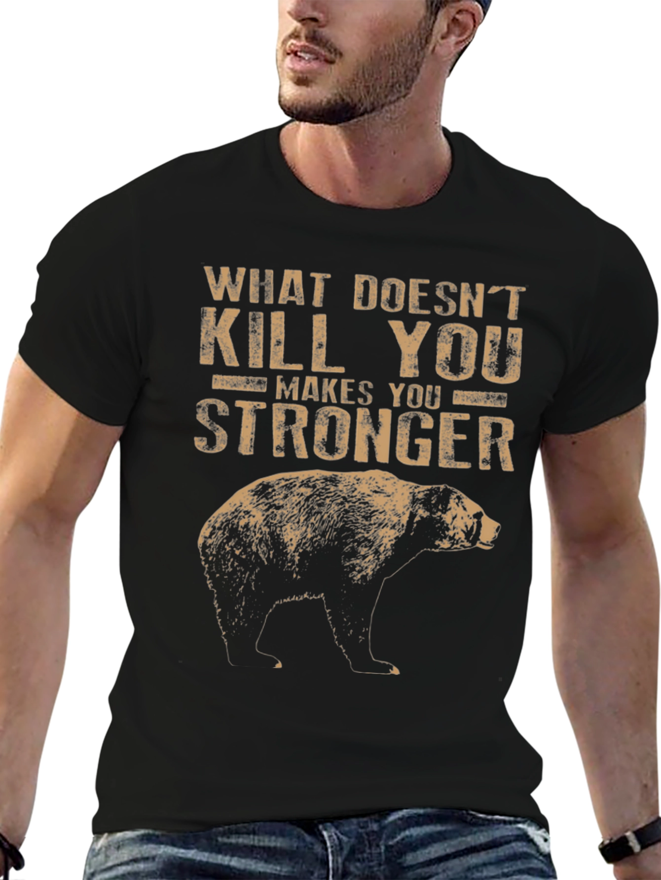 Black Grizzly Bear Stronger Graphic Tee view 6