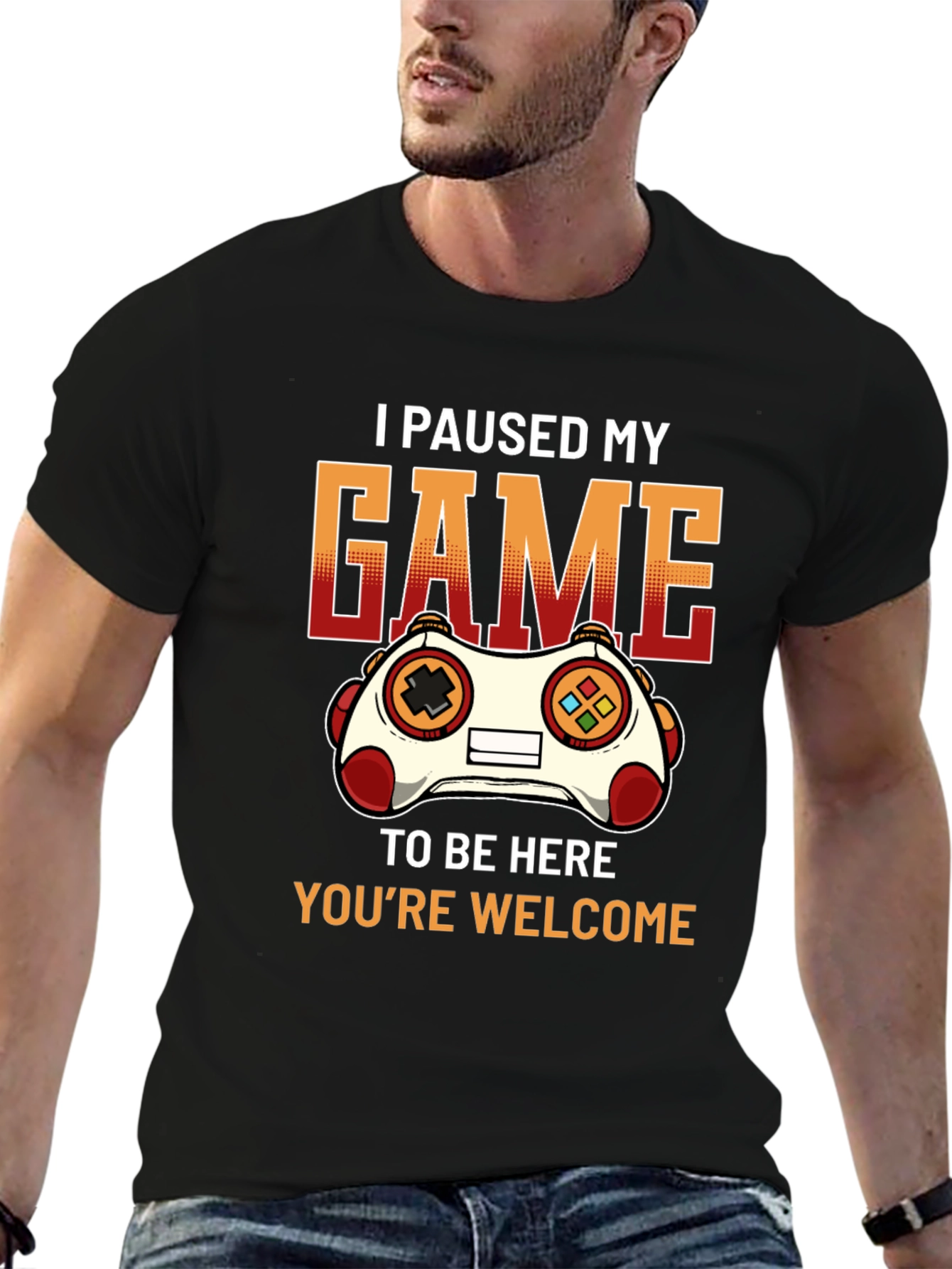 Black Gamer T-Shirt: I Paused My Game To Be Here view 6