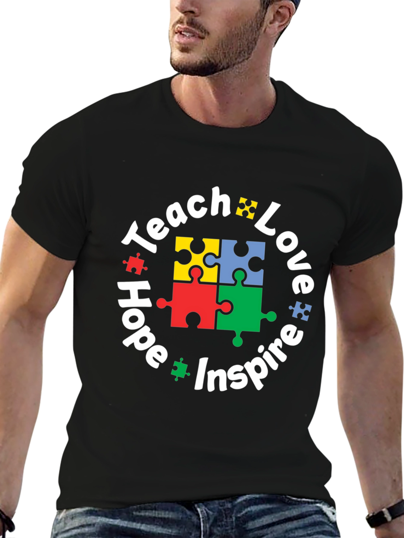 Black Teach Love Hope Inspire Puzzle Piece T-Shirt view 6