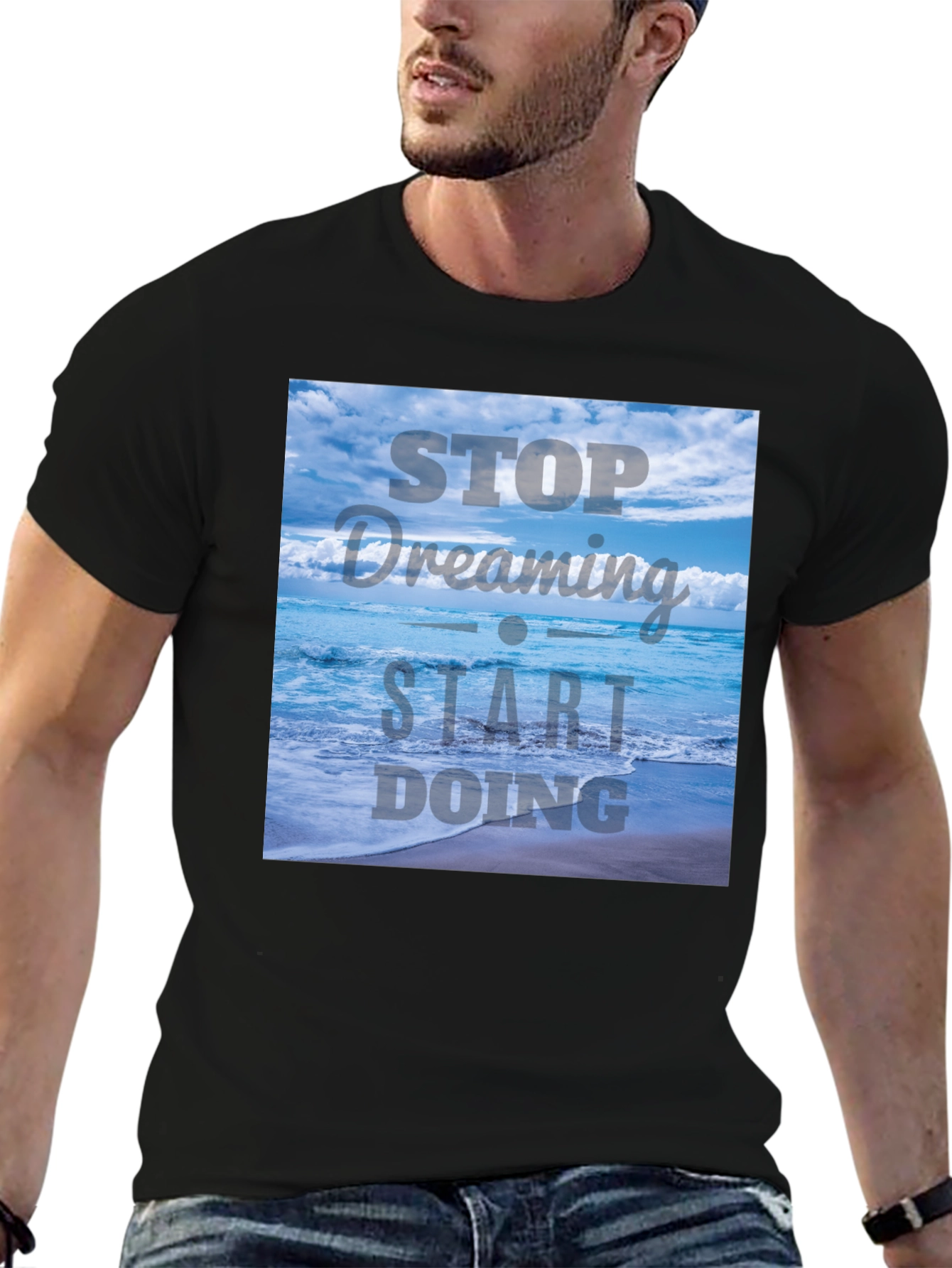 Black Inspirational Ocean T-Shirt - Stop Dreaming, Start Doing view 6