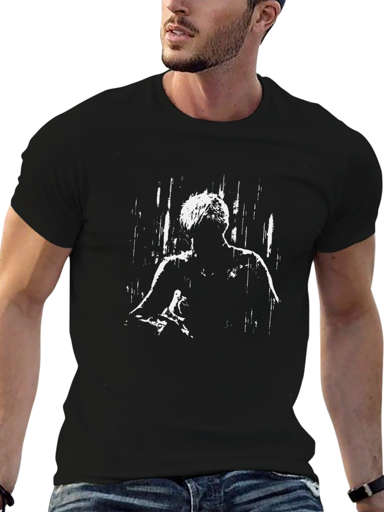 Black Abstract Man Graphic Tee - Stylish Black T-Shirt view 6