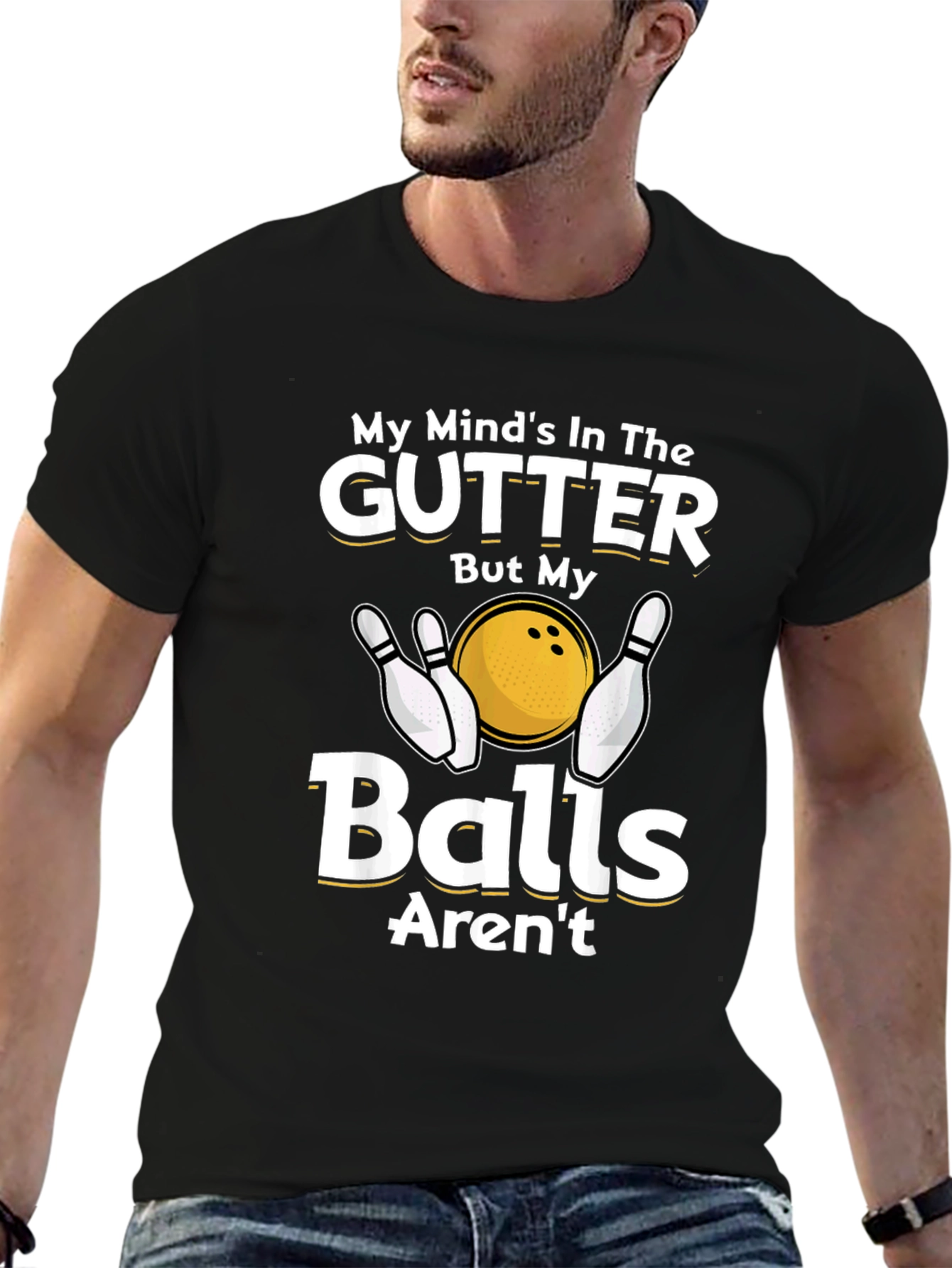Black My Mind's In The Gutter Bowling T-Shirt view 6