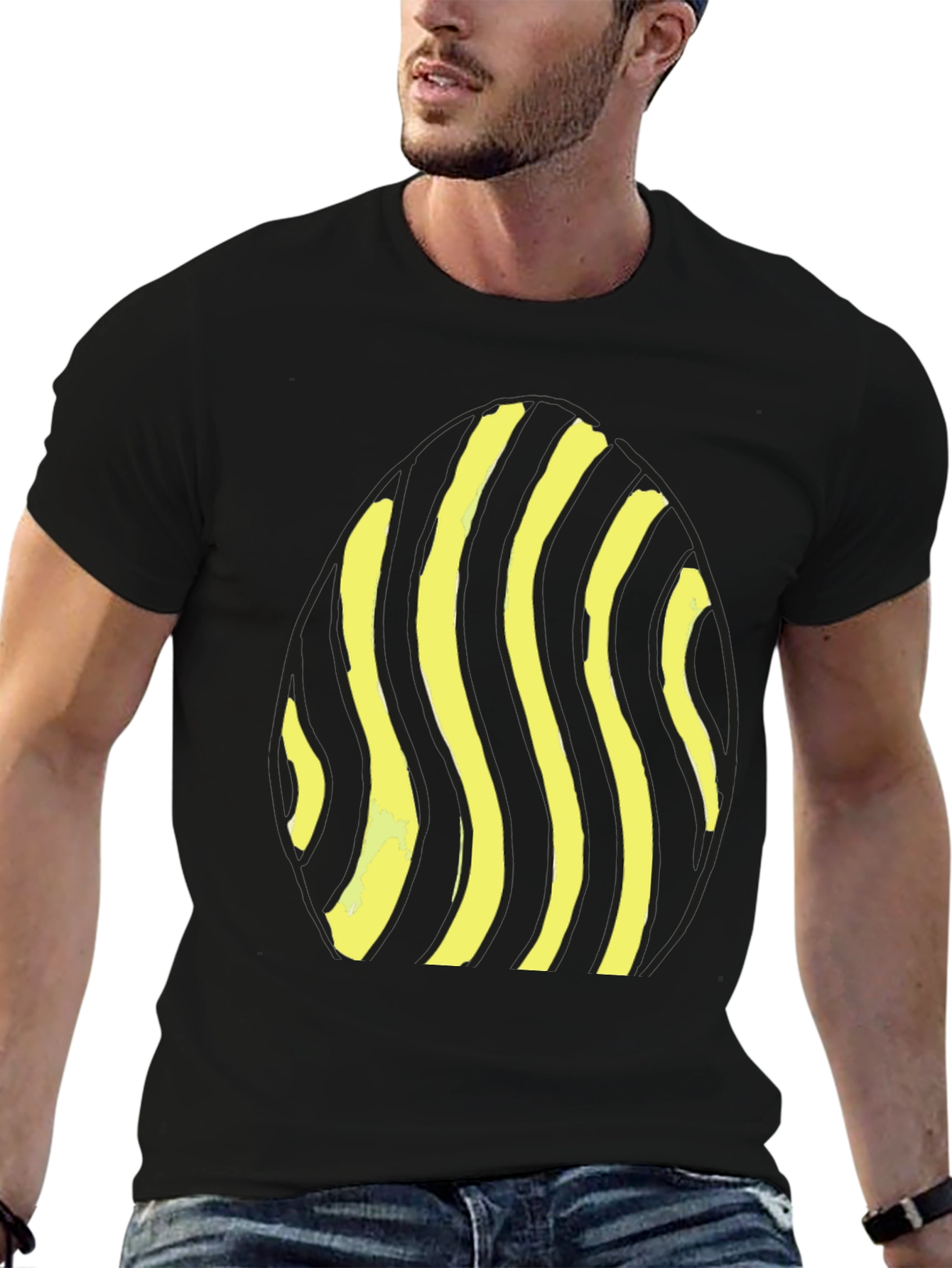 Black Striped Egg Graphic Tee - Casual Black T-Shirt view 6