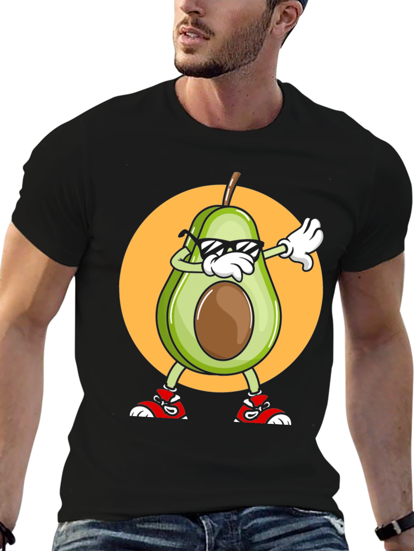Black Avocado Dabbing Graphic Tee - Cool Cartoon T-Shirt view 6