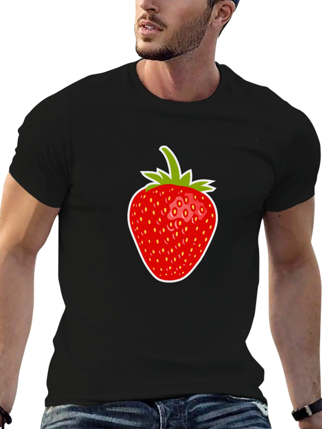 Black Strawberry Graphic Tee - Casual Black T-Shirt view 6