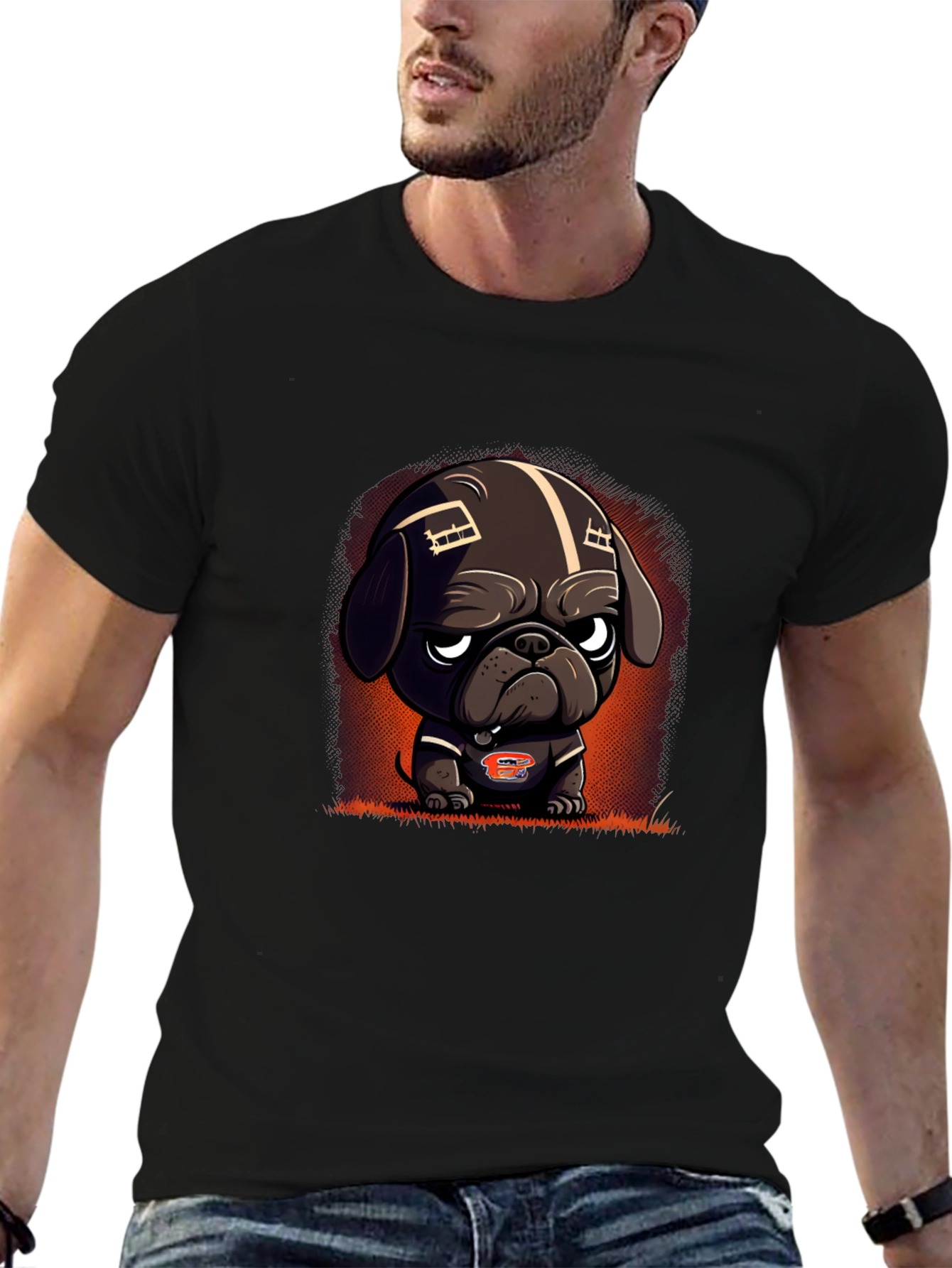 Black Cartoon Dog Football Fan T-Shirt view 6