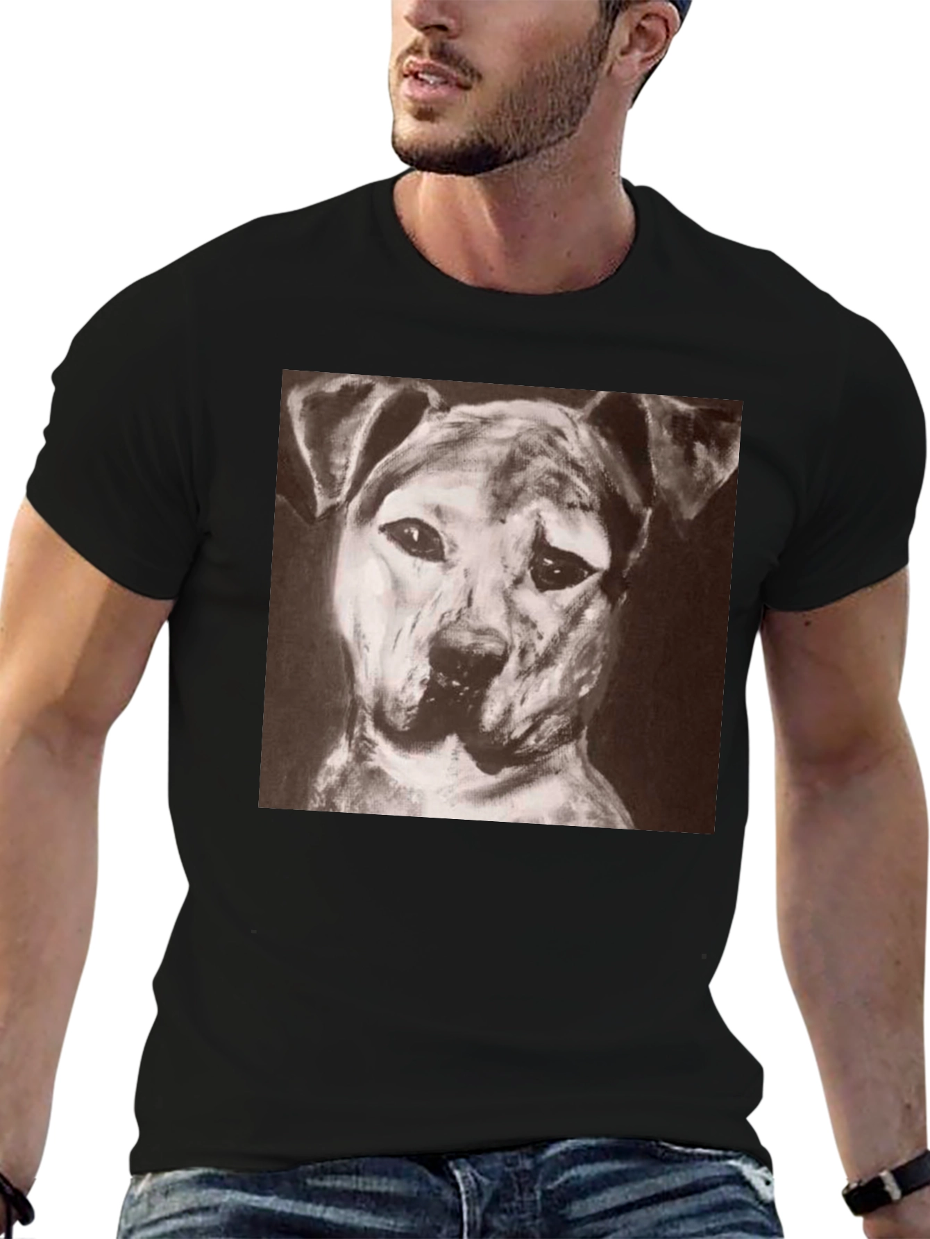 Black Dog Portrait Black T-Shirt - Artistic Graphic Tee view 6