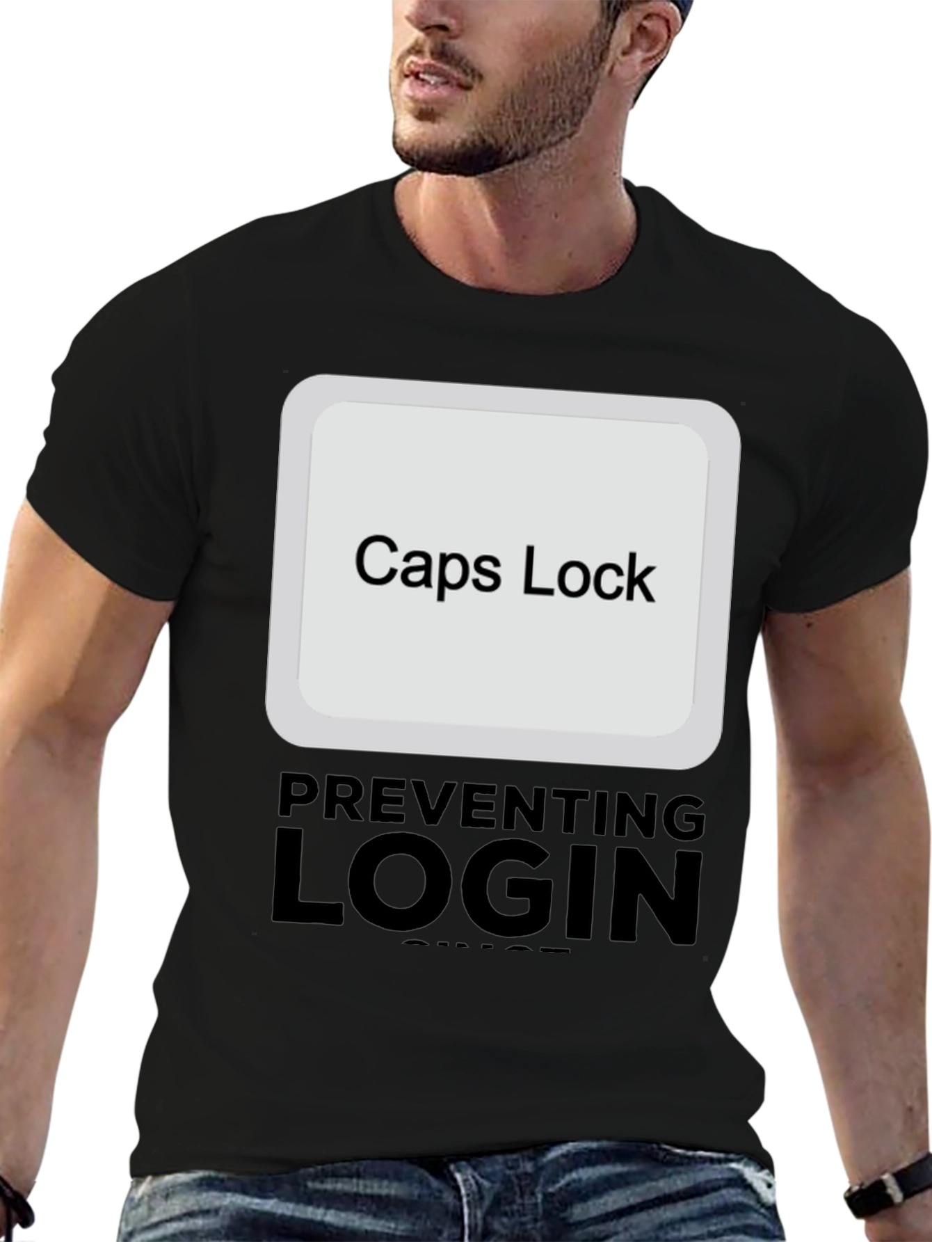 Black Caps Lock Preventing Login T-Shirt view 6