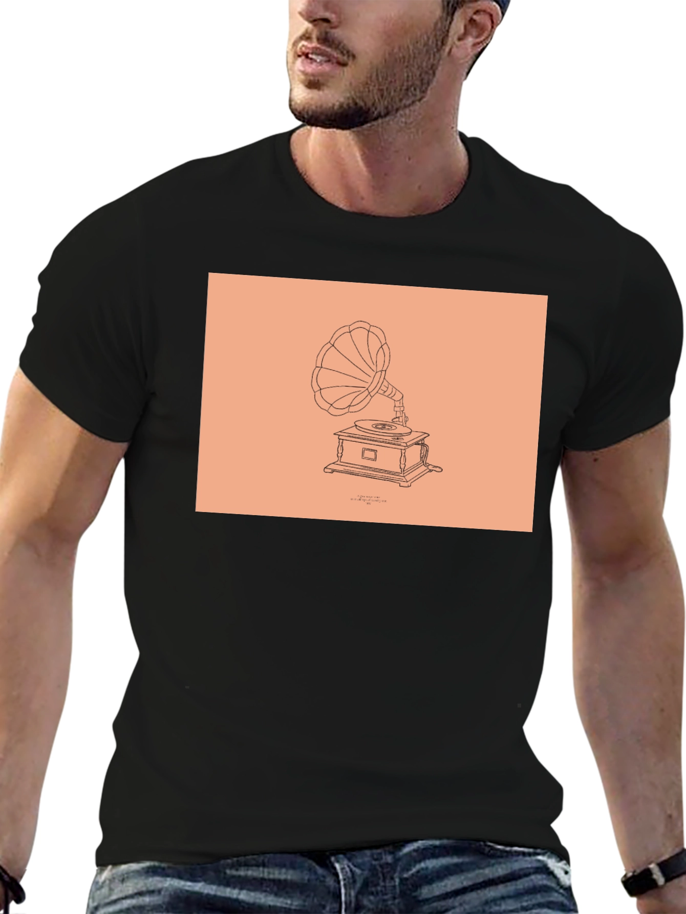 Black Vintage Gramophone T-Shirt - Retro Style view 6