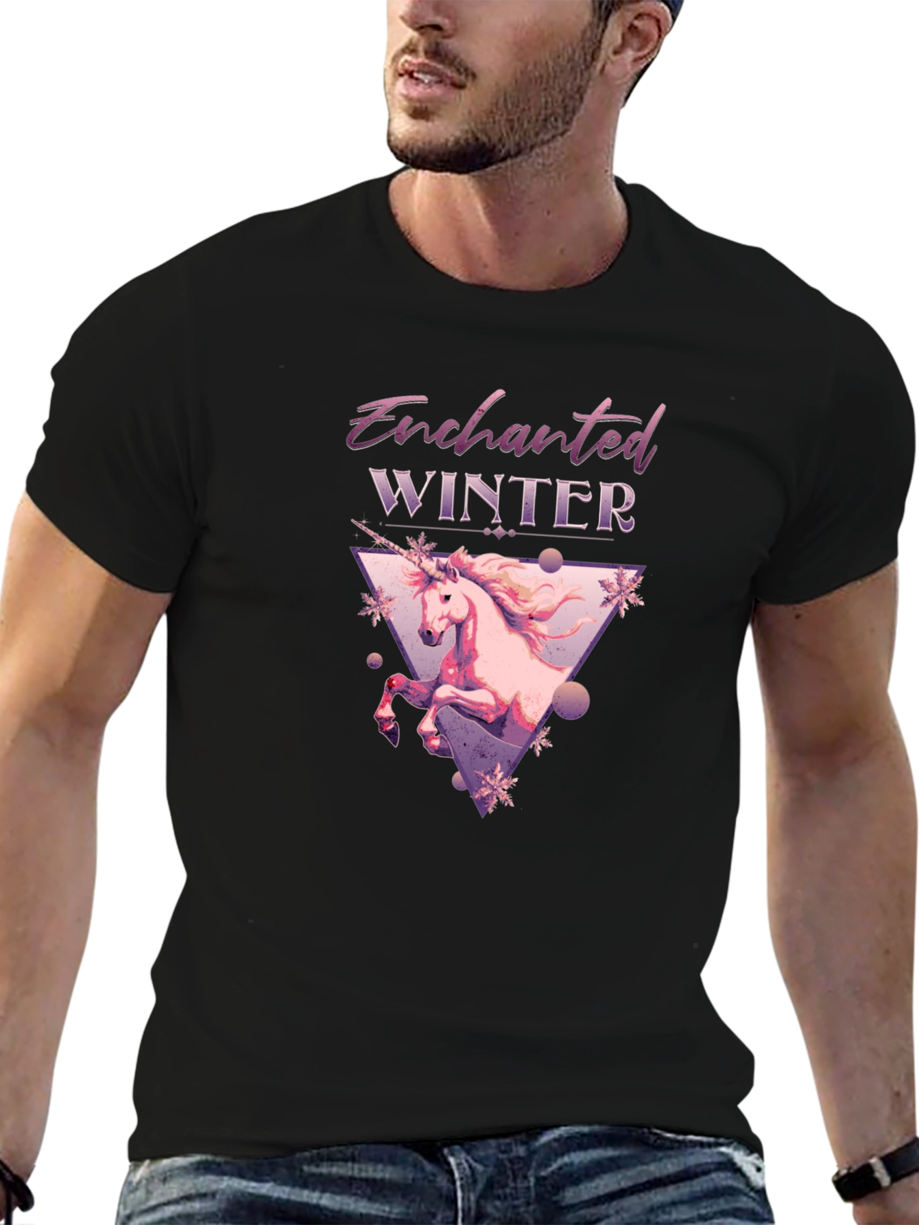 Black Enchanted Winter Unicorn Graphic Tee - Black view 6