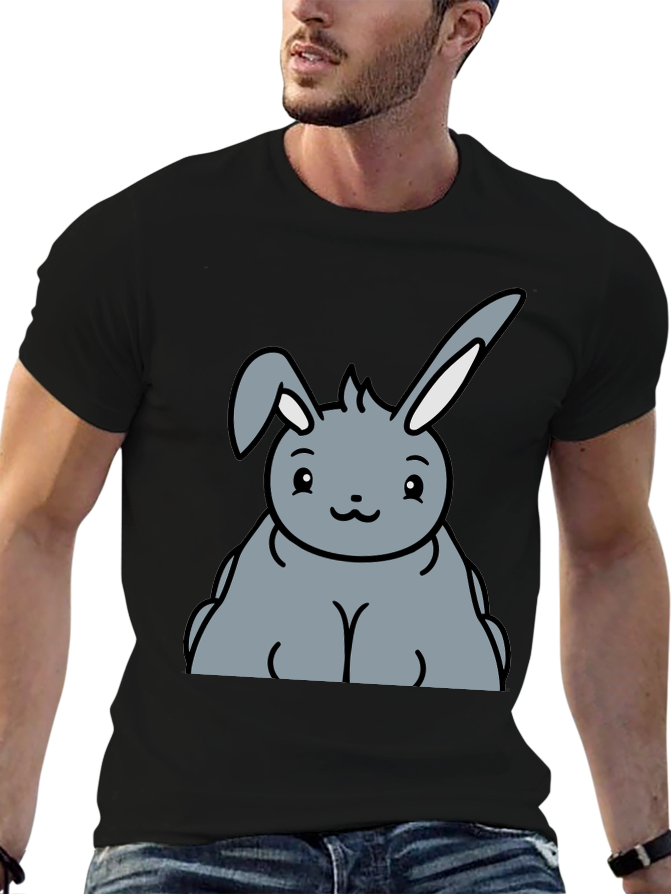 Black Cute Bunny Graphic Tee - Unisex Black T-Shirt view 6