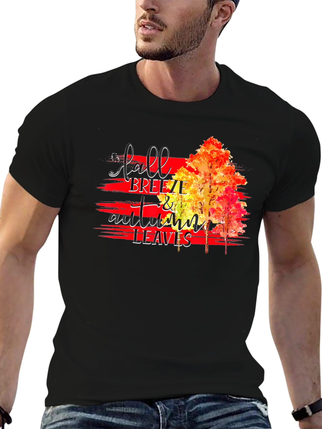 Black Fall Breeze & Autumn Leaves Graphic T-Shirt view 6