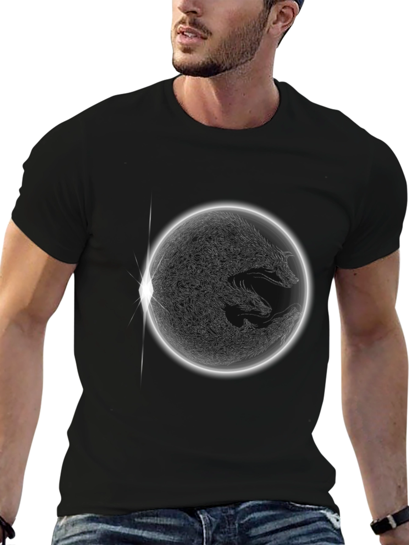 Black Wolf Eclipse Graphic Black T-Shirt view 6