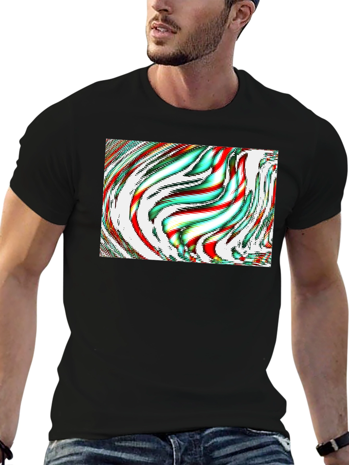 Black Abstract Art Graphic Tee - Men's Black T-Shirt view 6