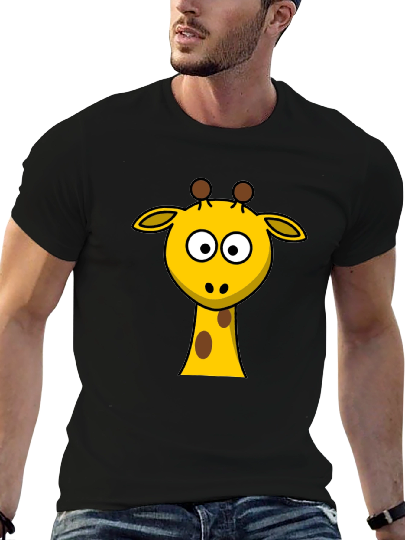 Black Cartoon Giraffe T-Shirt - Black Cotton Tee view 6