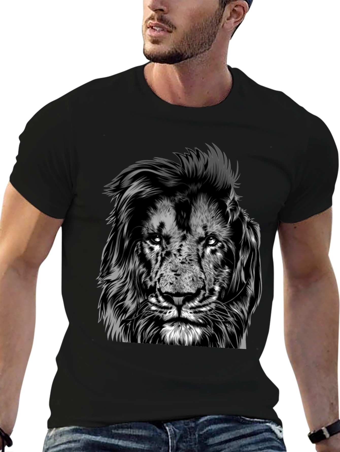 Black Lion Graphic Tee - Black Crew Neck Short Sleeve view 6
