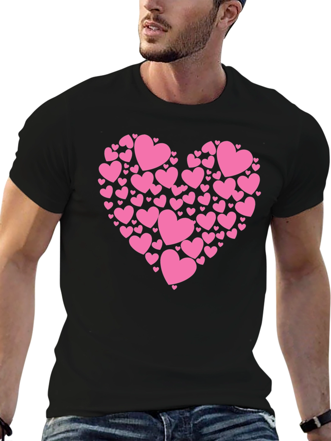 Black Heart Made of Hearts Graphic Tee - Black Cotton Blend T-Shirt view 6