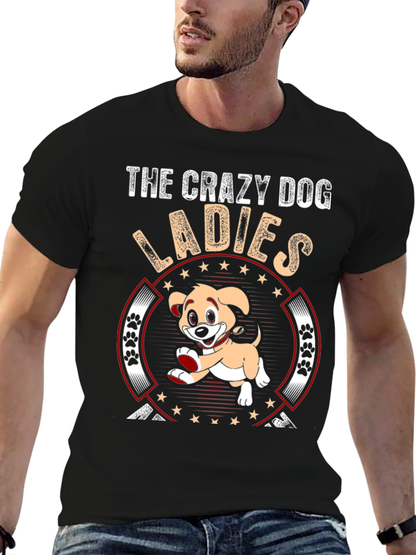 Black Crazy Dog Ladies T-Shirt - Novelty Graphic Tee view 6