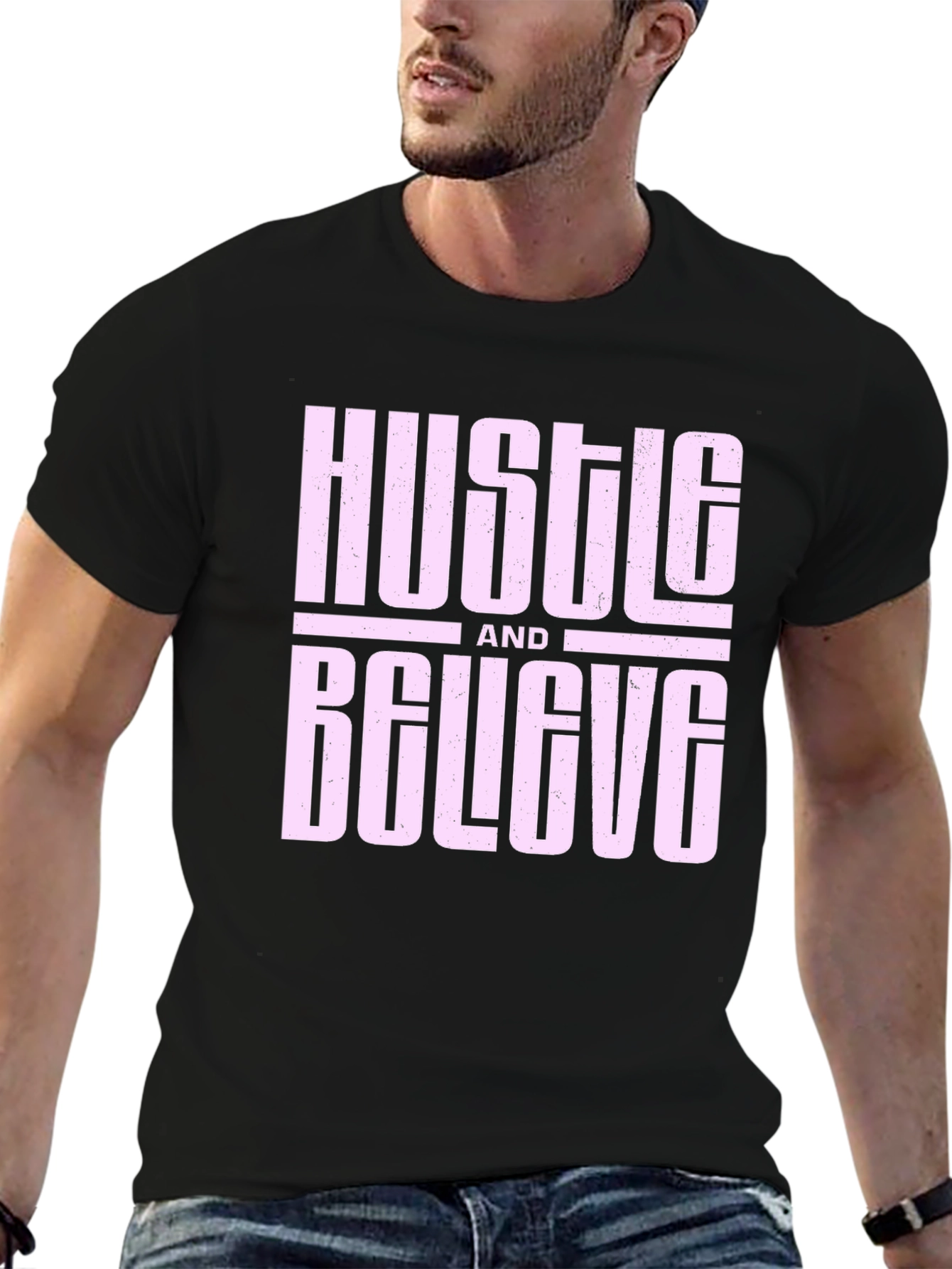 Black Hustle and Believe Graphic Tee - Black view 6