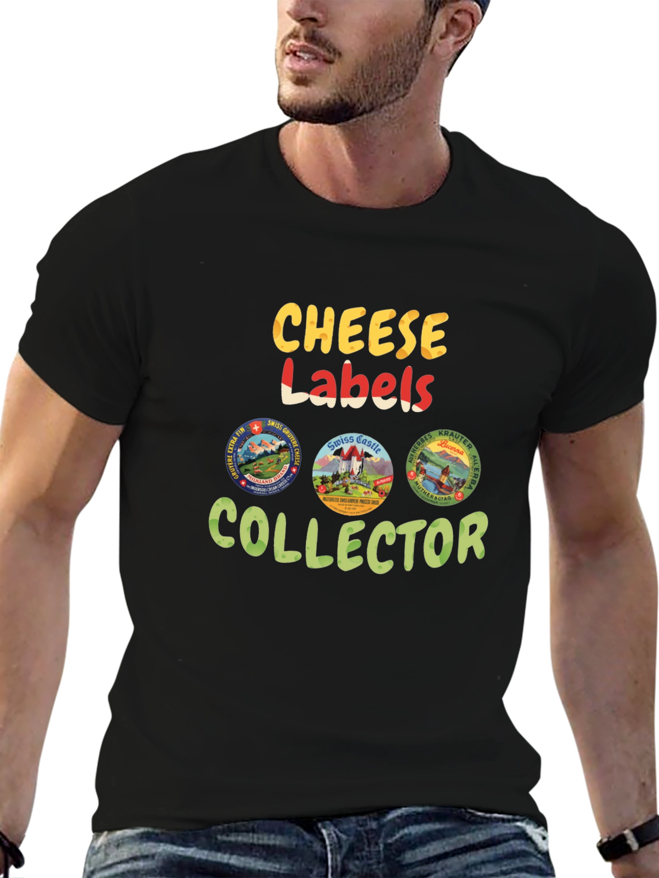 Black Cheese Labels Collector T-Shirt view 6