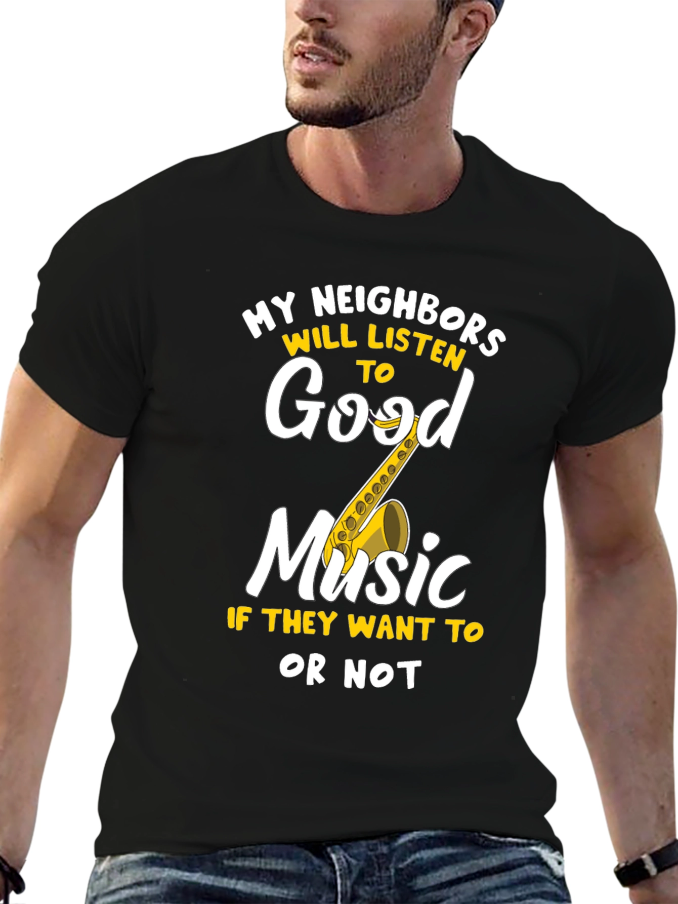 Black Funny Music Lover T-Shirt: My Neighbors Will Listen view 6