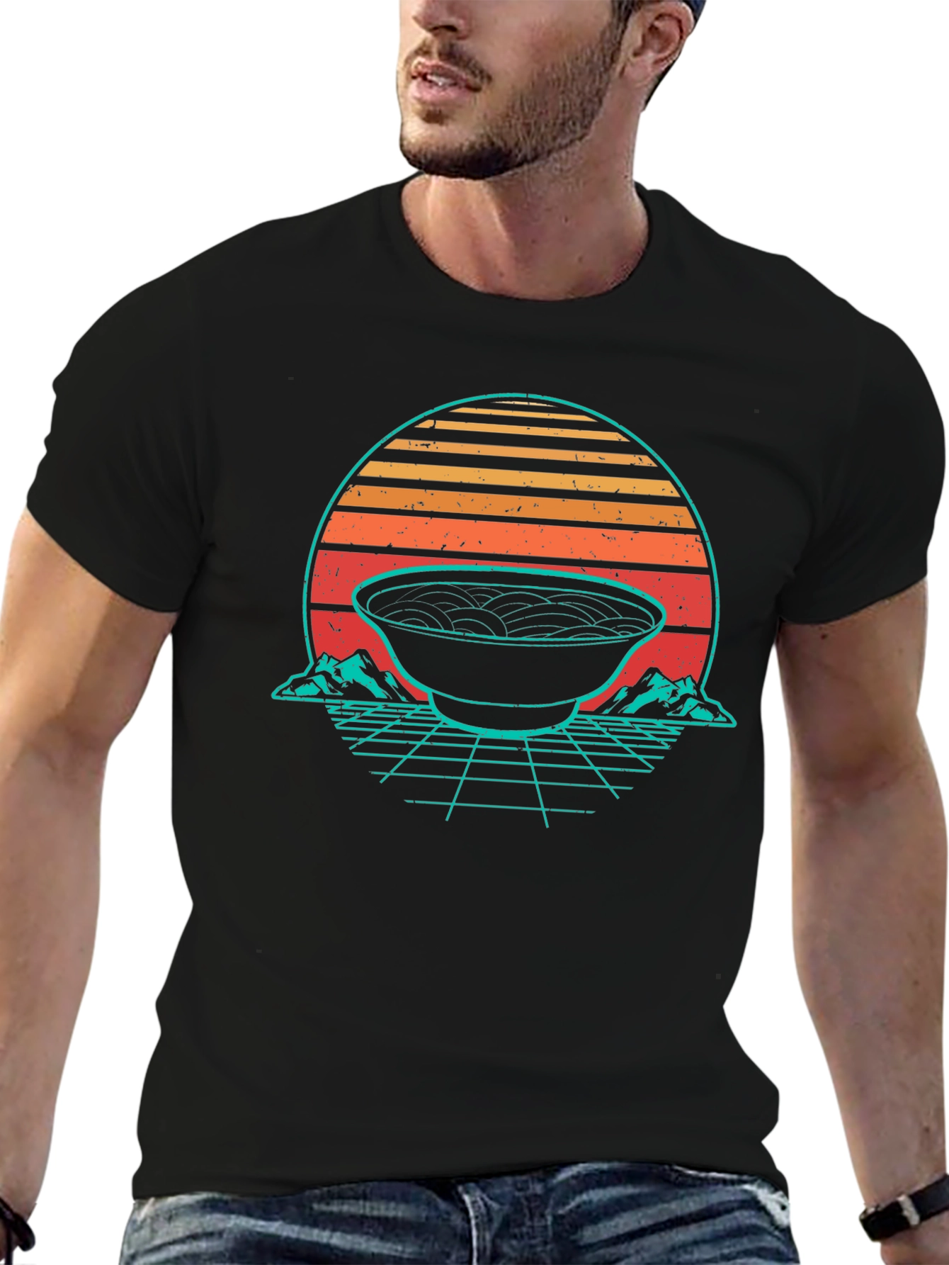 Black Retro Ramen Bowl Graphic Tee view 6