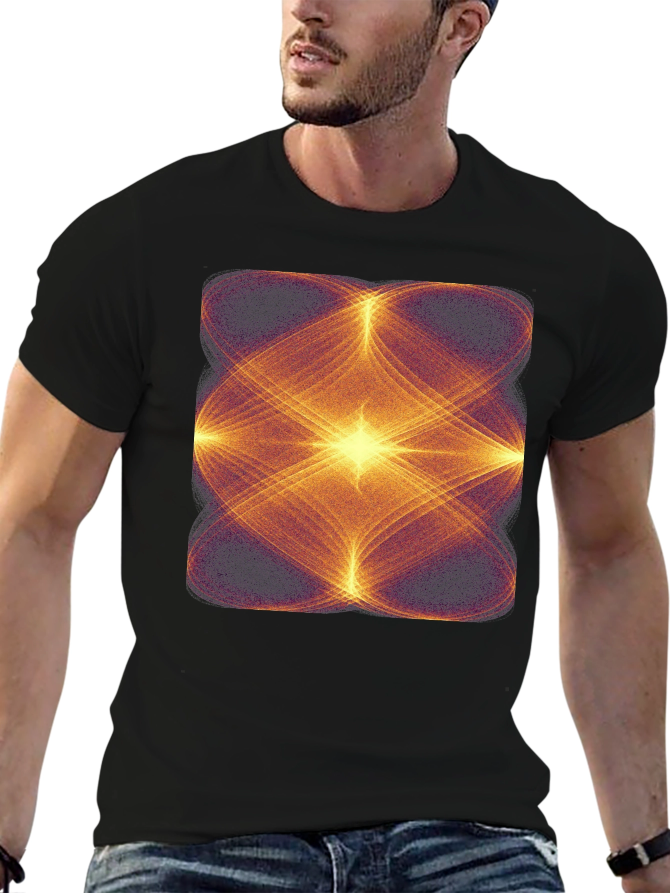Black Geometric Light Pattern Black Tee view 6