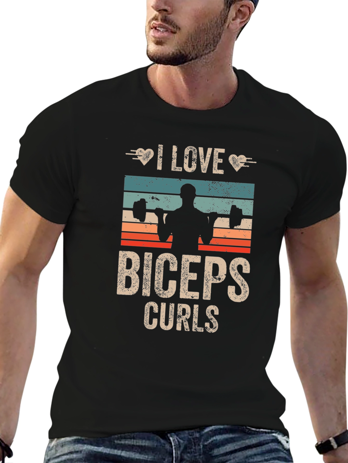 Black I Love Biceps Curls Graphic T-Shirt view 6