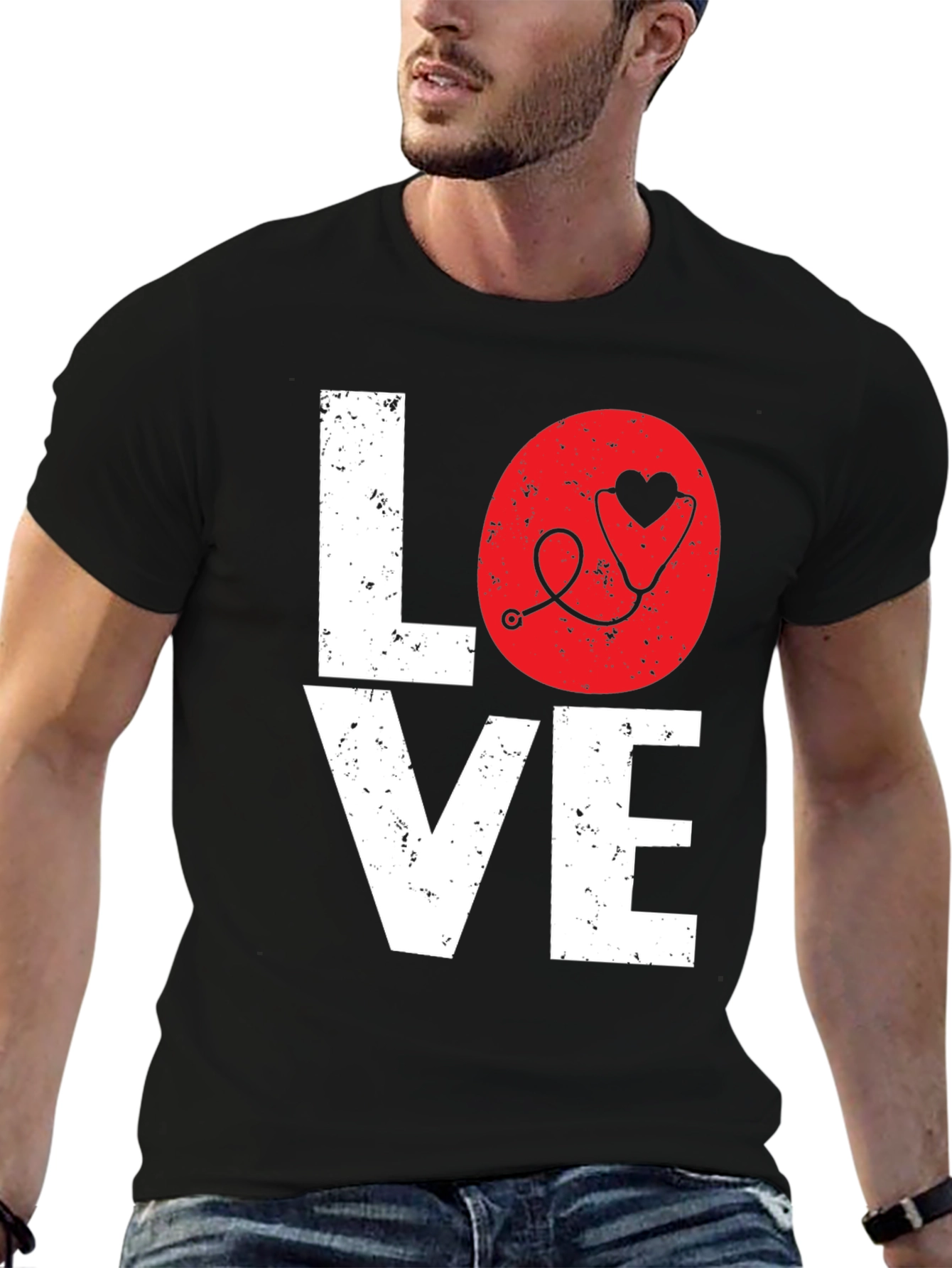 Black Love Nurse Stethoscope Heart Graphic Tee view 6