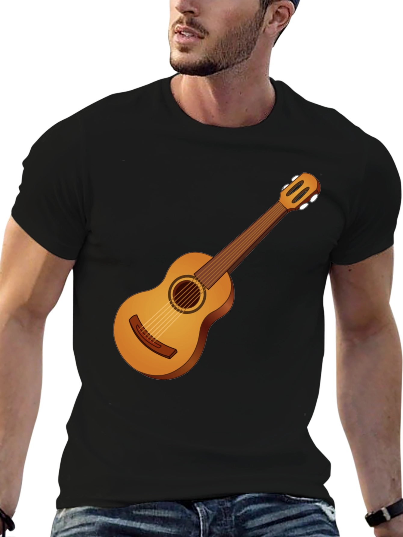 Black Guitar Graphic Tee - Black Cotton T-Shirt view 6