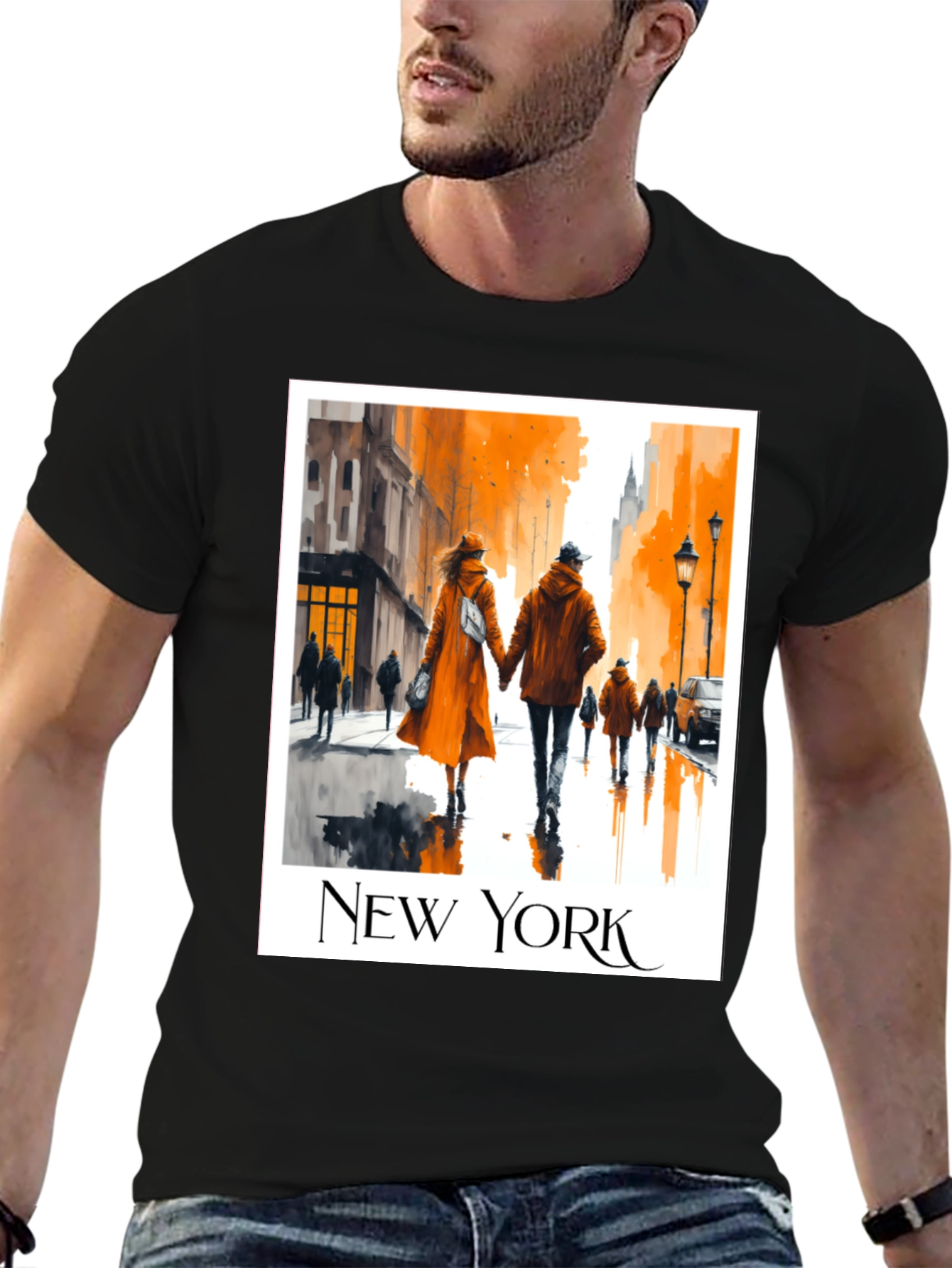 Black New York City Couple T-Shirt view 6