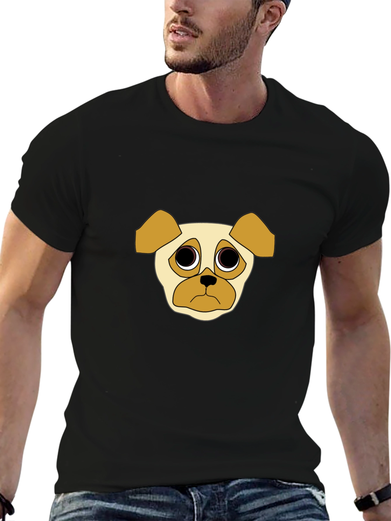 Black Sad Pug Graphic Tee - Black Cotton Casual T-Shirt view 6