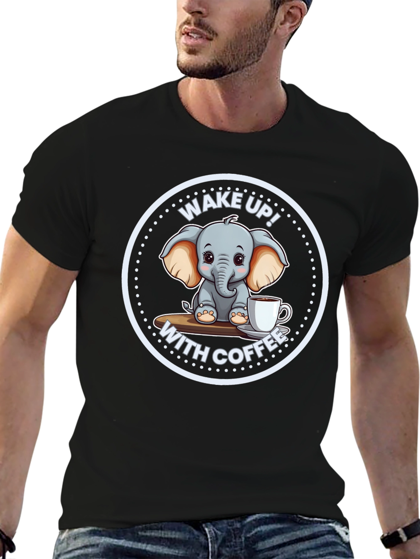 Black Cute Elephant Coffee T-Shirt view 6