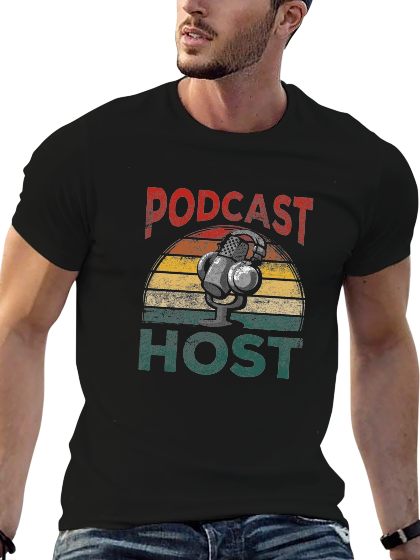 Black Podcast Host Retro Graphic T-Shirt view 6