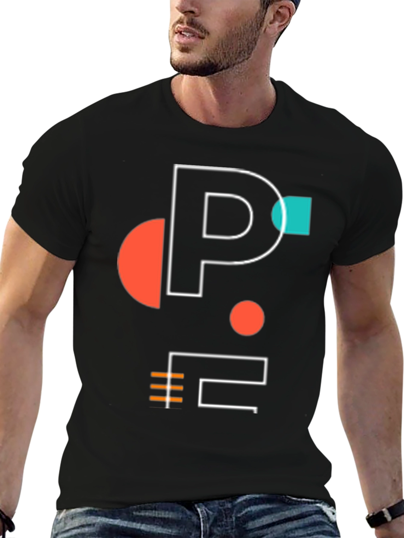 Black Modern Graphic Tee - Geometric P Design view 6