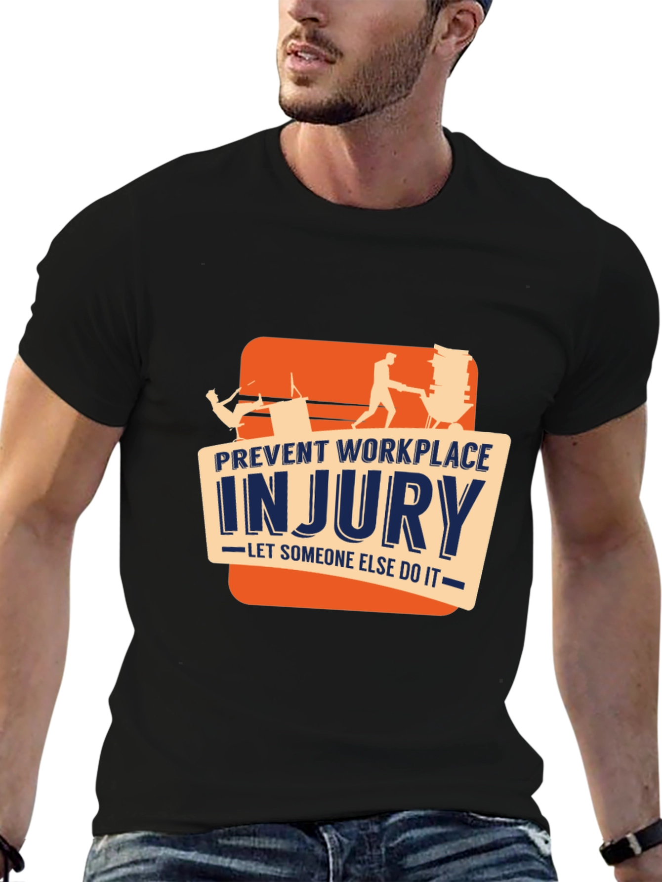 Black Prevent Workplace Injury Graphic Tee view 6