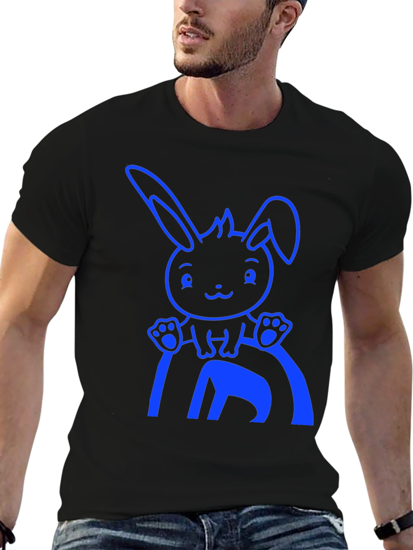 Black Cute Bunny Graphic Tee - Black Cotton Blend Shirt view 6